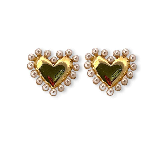 Pearls Frame Hearts Earrings